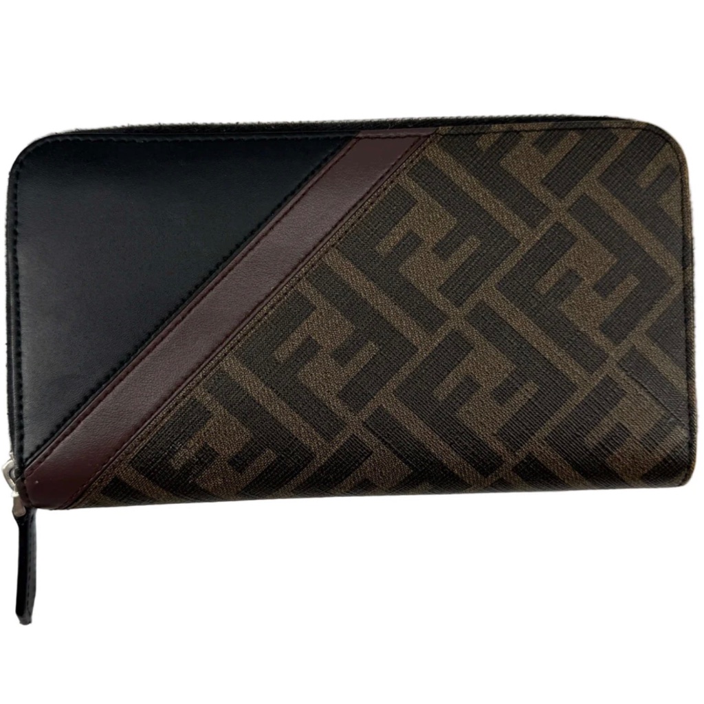Fendi Logo-Print Coated-Canvas & Leather Zip-Around Wallet Zucca Monogram